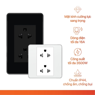 Ổ Cắm Mặt Kính chữ nhật trắng/đen Âm Tường
